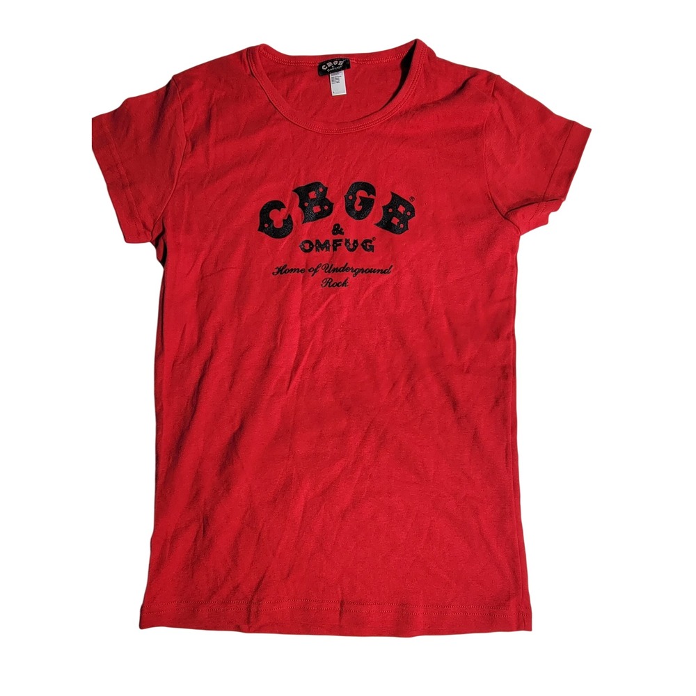 CBGB OMFUG Home of Underground Rock Red Graphic T-Shirt Womens Large L Music Tee